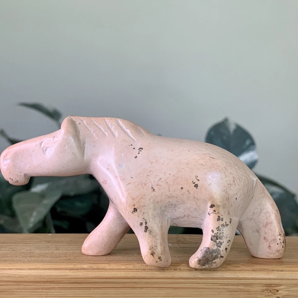 Soapstone Hand Carved Horse Figurine Pony Carving Pink Stone Animal Statue 4”
